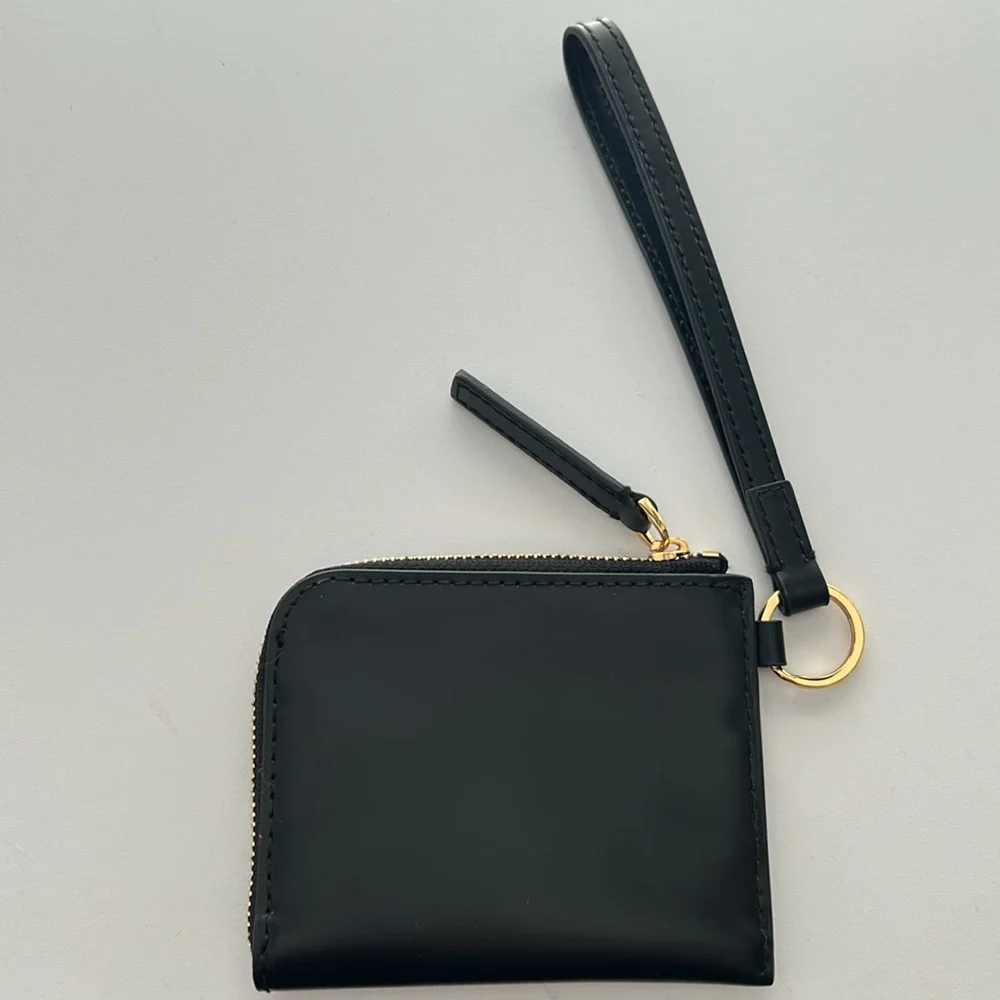 Madewell Black Leather Wristlet with Gold Ring